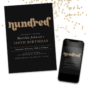 Chic Black Gold 100th Birthday Party Invitation