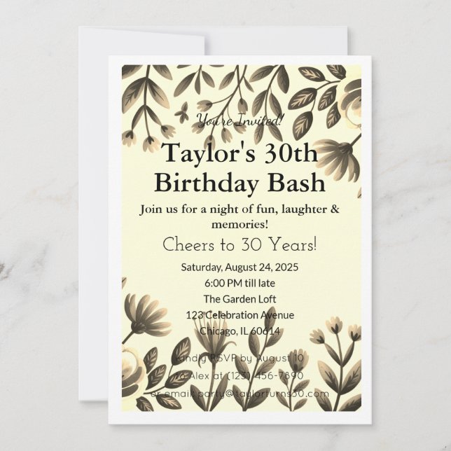 Chic Black & Gold 30th Birthday Invitation (Devant)