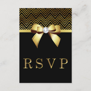 Chic Black Gold Chevrons Diamond Bow RSVP