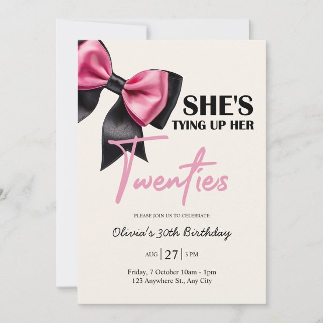 Chic Black & Pink Bow 30th Birthday Invitation (Devant)