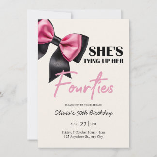 Chic Black & Rose Bow Invitation 50e anniversaire
