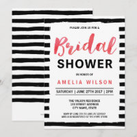 Chic Black Stripes Red Bridal Shower Invitation