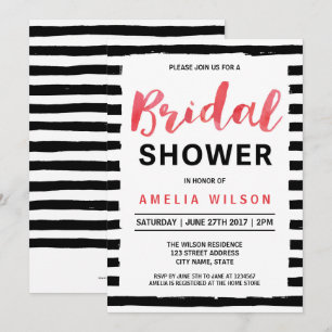 Chic Black Stripes Red Bridal Shower Invitation