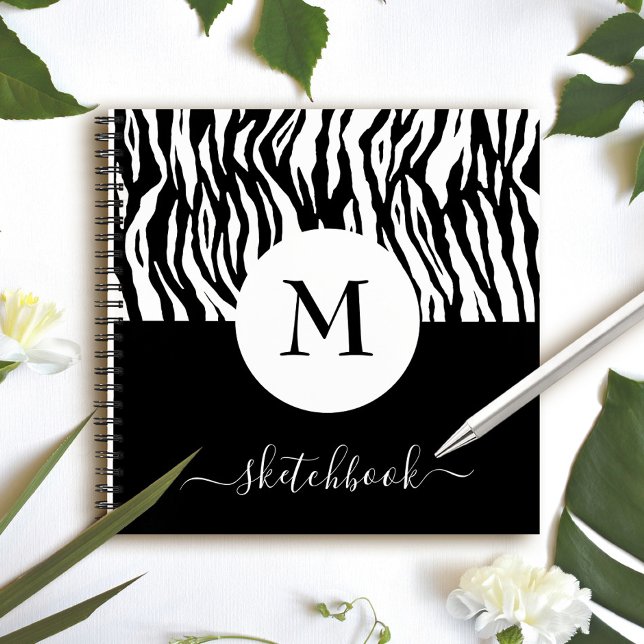 Chic Black White Zebra Imprimer Monogramme Livre d (Créateur téléchargé)