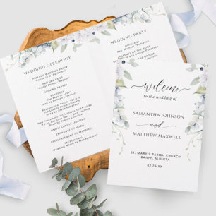 Chic Blanc et Bleu Floral Programme de mariage pli