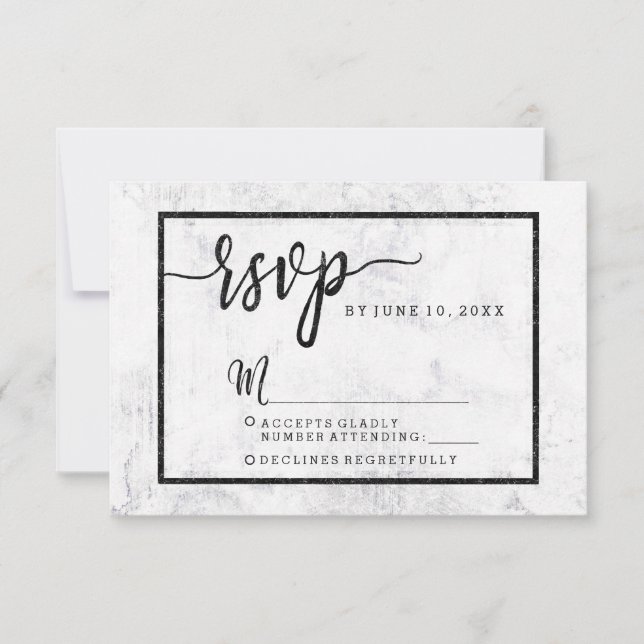 Chic Blanc & Gris Marbre Mariage RSVP Réponse (Devant)