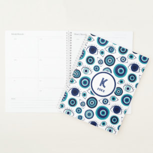 Chic Bleu Blanc Monogramme Mauvais Œil Grec
