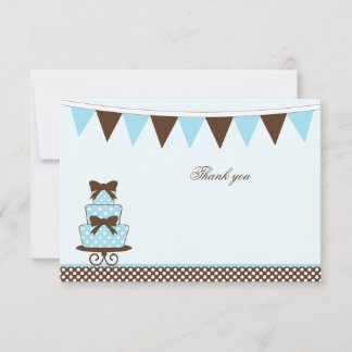 Chic bleu + brun baby shower carte de remerciement