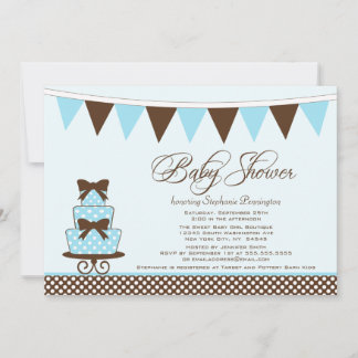 Chic bleu + brun garçons baby shower invitation