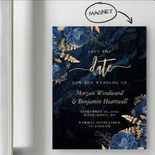 Chic Bleu Nuit Or Fleurs Mariage Carte de Préavis
