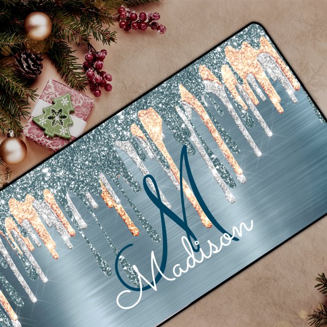 Chic bleu or goutte d'or chic monogramme (Créateur téléchargé)