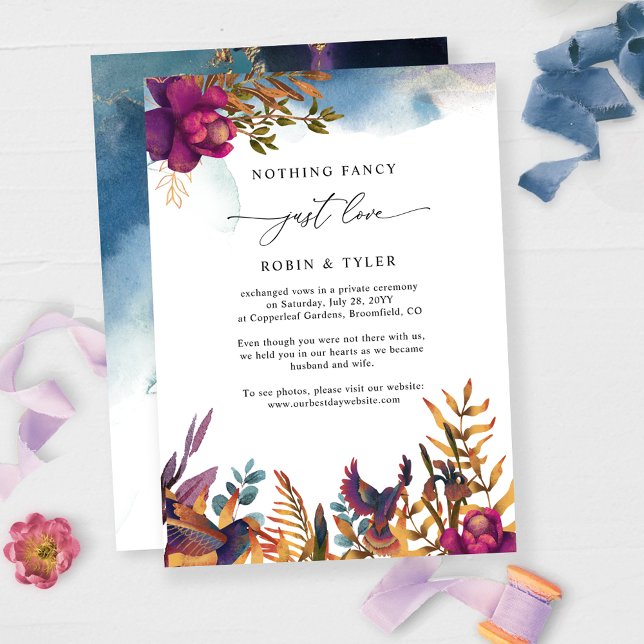 Chic bleu violet Mariage Elopement Faire-part (ADD YOUR OWN ANNOUNCEMENT MESSAGE OR AFTER THE WEDDING RECEPTION DETAILS)