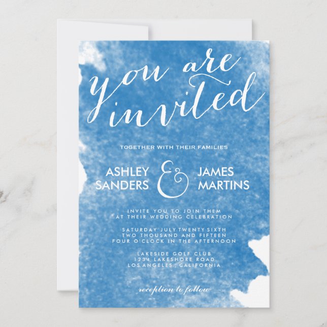 CHIC BLEU WATERCOLOR FAIRE-PART DE MARIAGE (Devant)
