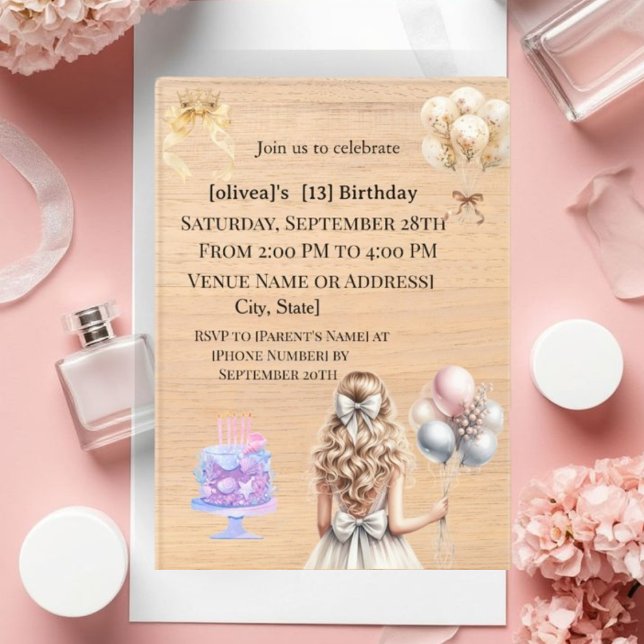Chic Blonde Girl 13th Birthday Party Invitation (Créateur téléchargé)