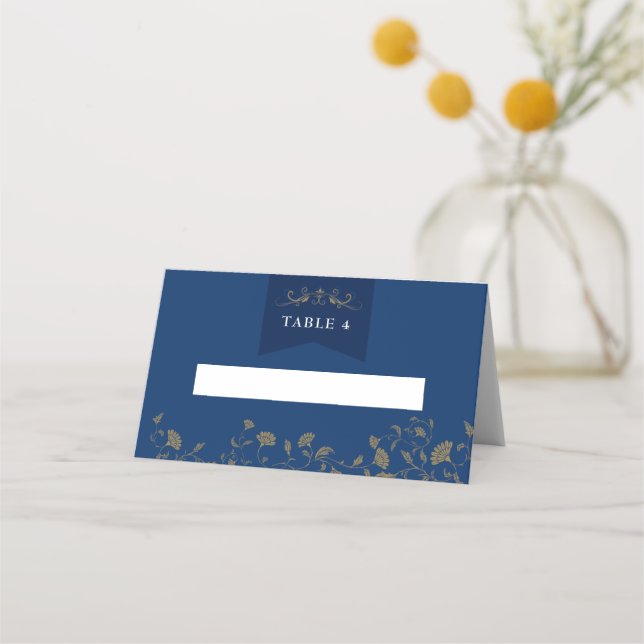 Chic Blue Gold Library Chapitre Mariage Cartes de  (Devant)