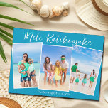 Chic Blue Mele Kalikimaka 3 Photo Magnet de Noël<br><div class="desc">Chic bleu personnalisable plage famille photo collage carte magnétique de Noël avec vos photos tropicales préférées au soleil. Ajoutez 3 de vos souvenirs de photographie verticale préférés de vos vacances sur l'île à la côte. Beau magnets de vacances côtiers horizontaux avec un plan photo propre et moderne et joli script...</div>
