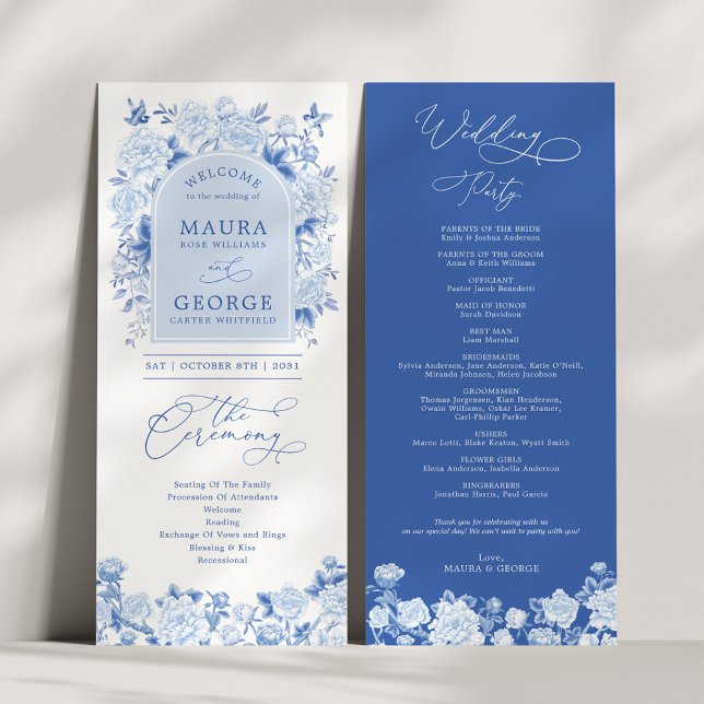 Chic Blue White Chinoiserie Floral Wedding Program (Créateur téléchargé)
