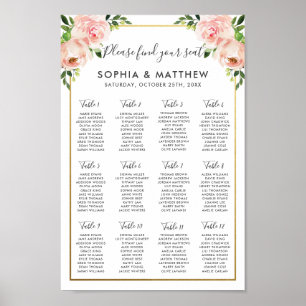 Chic Blush Floral Flowers Mariage Tableau de siège