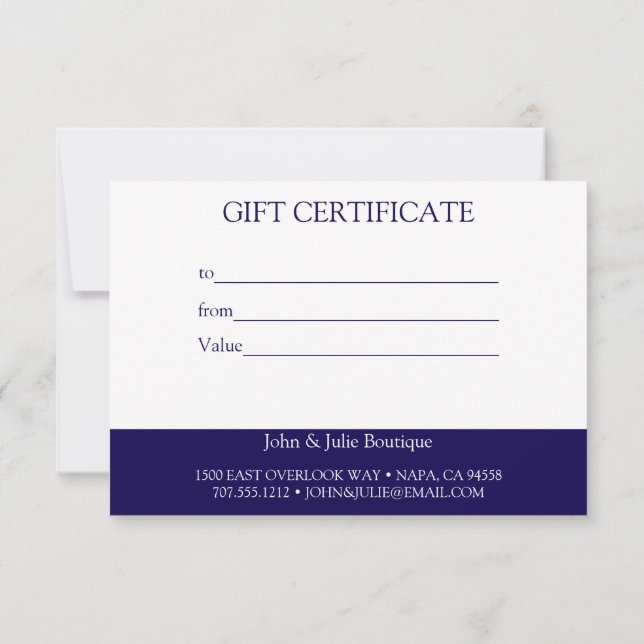 Chic Blush Navy Bleu certificat cadeau (Dos)