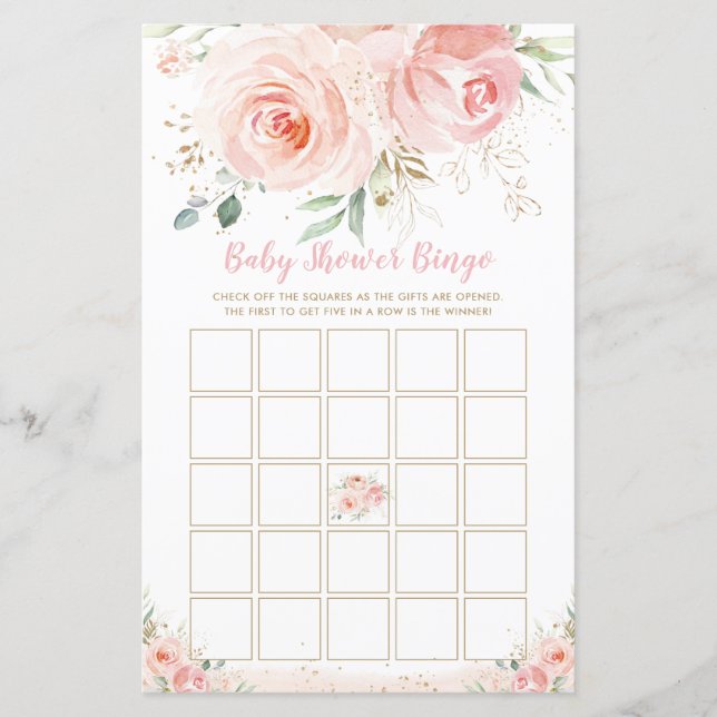 Chic Blush rose Baby shower Floral Jeu de Bingo (Devant)