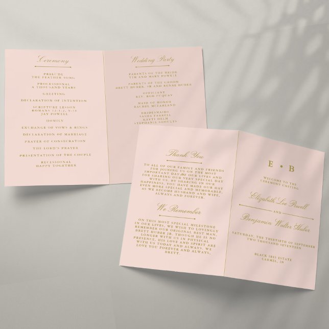 Chic Blush rose & Gold Wedding Programme Modèle (Créateur téléchargé)