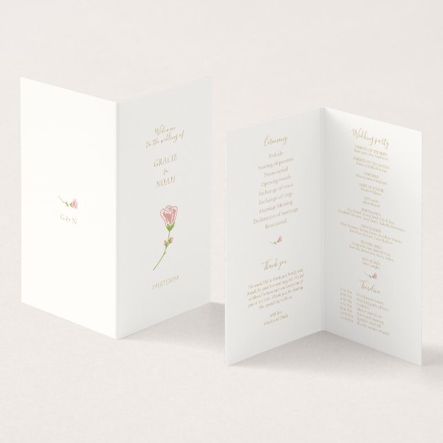Chic Blush Rose ivoire plié programme de mariage d (Inside and Outside)