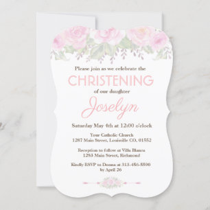 Chic Blush Rose Jardin Floral Baptême Invitation
