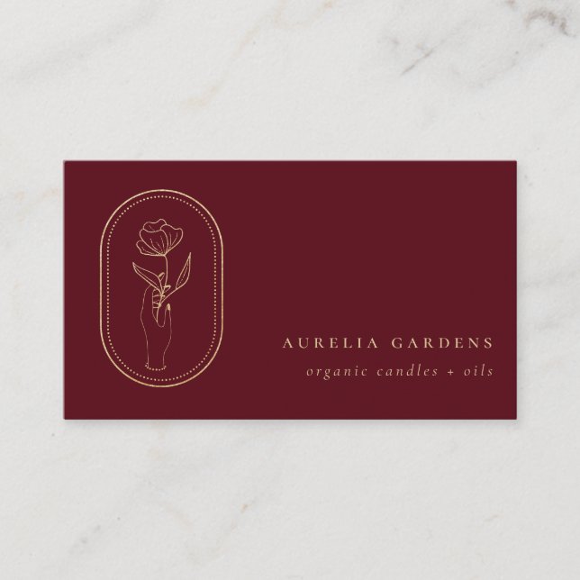 Chic Bohème Golden Floral Logo Carte de visite (Devant)