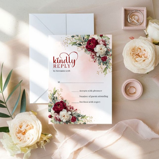 Chic Boho Blush Gold Flowers Wedding RSVP (Chic Boho Blush Gold Flowers Wedding RSVP)