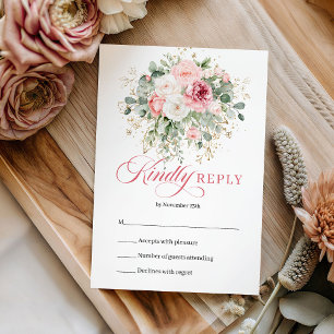 Chic Boho Blush Roses Verdure Or Mariage RSVP