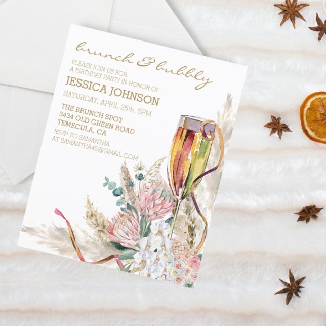 Chic Boho Champagne Brunch Bubbly fête d'anniversa (Créateur téléchargé)