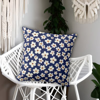 Chic Boho Daisies Bleu foncé Motif Jeter Oreiller