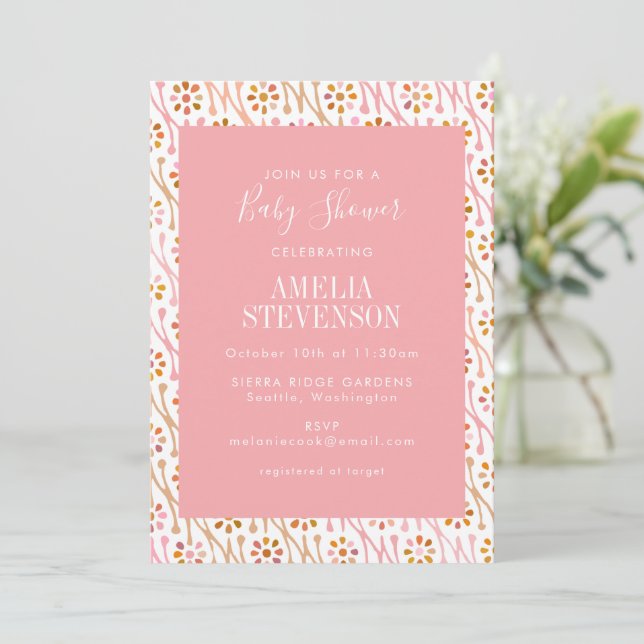 Chic Boho Floral Rose Baby shower rose Invitation (Debout devant)