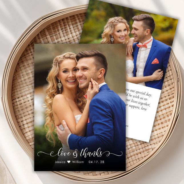 Chic Boho Script 2 Mariage photo Carte de remercie (Créateur téléchargé)