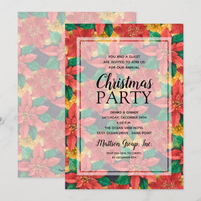 Chic Bold Poinsettias Fête de Noël Invitations (Devant / Derrière)