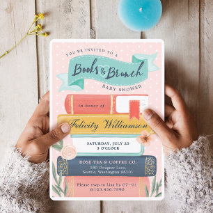 Chic Books & Brunch Floral Baby shower Invitation