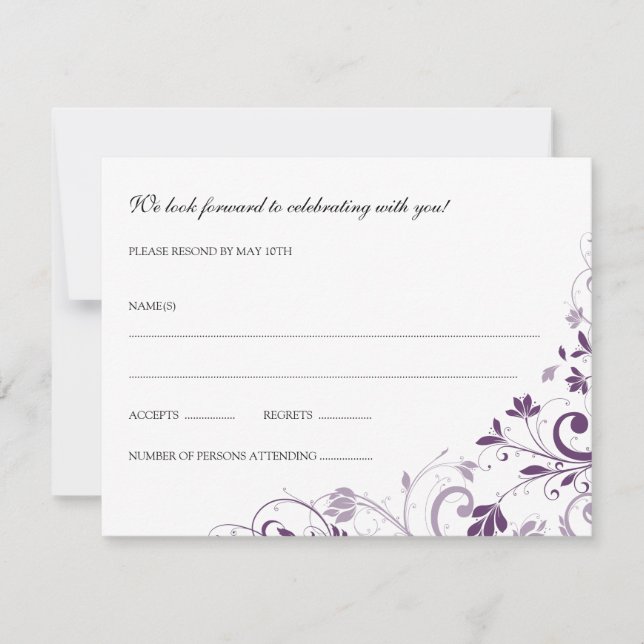 Chic Bouquet (Prune) Carton de réponse RSVP (Devant)