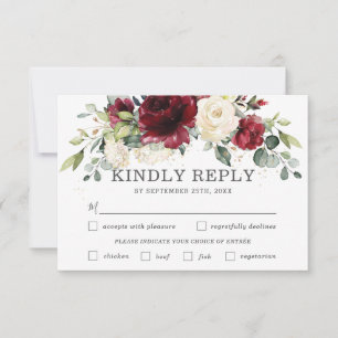 Chic Bourgogne Floral Mariage choix de repas Carte