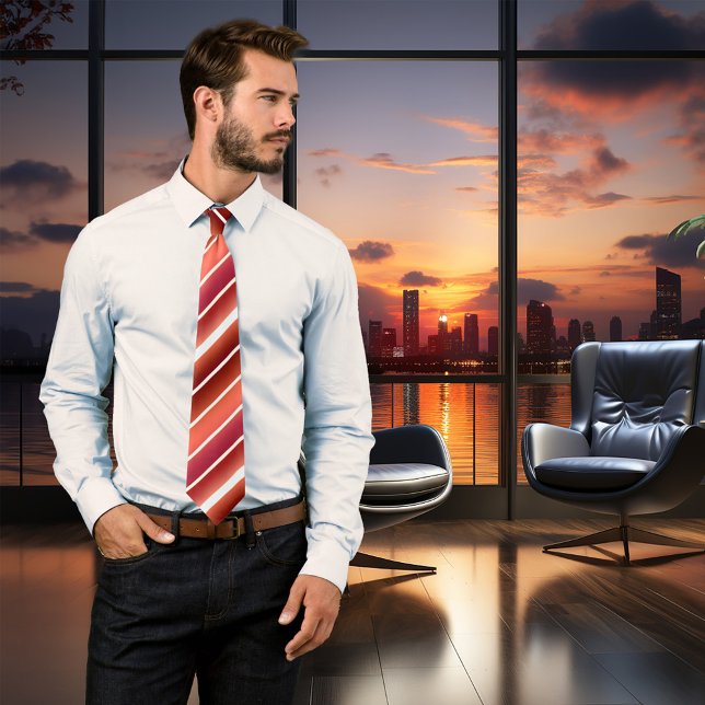 Chic Bourgogne Terra Cotta Gold Cravate rayée (A stylish tie in burgundy, terra cotta and ivory colors with tiny rose gold and gold lines)