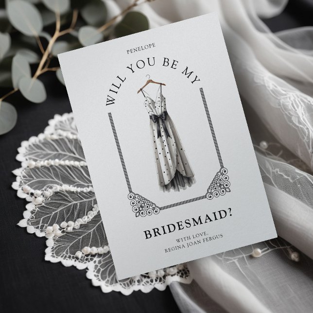 Chic Bridesmaid Black Polka Dots Ornate Dome (Luxurious Black & White Polka Dots Bridesmaid Dress on an Ornate Dome Effect Bridesmaid Proposal.)