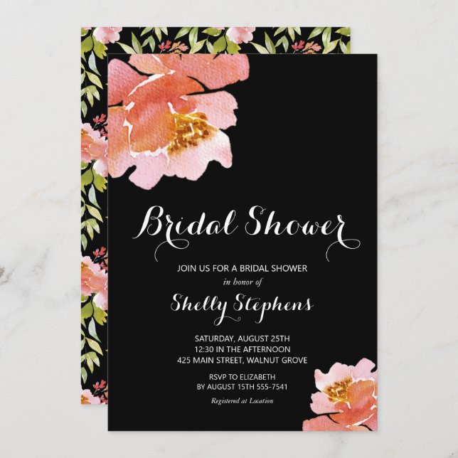 Chic Brunch et bulles florales Invitations (Devant / Derrière)