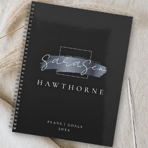 Chic Brush Stroke Black Faux Silver Grey Monogramm