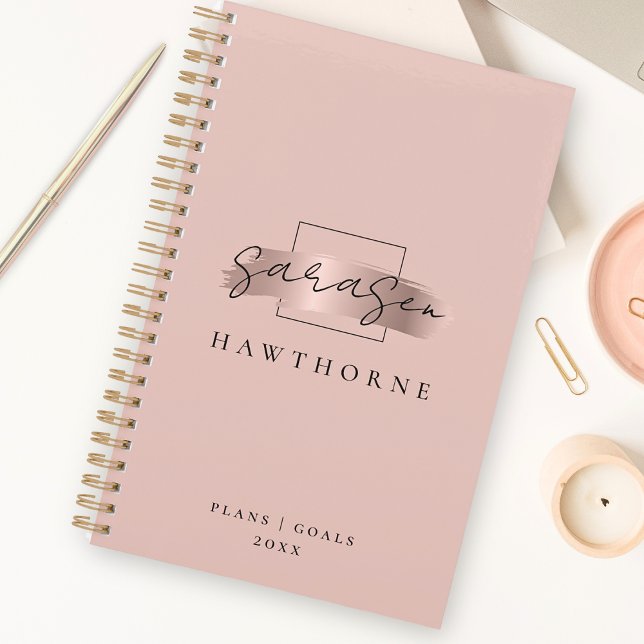 Chic Brush Stroke Faux Rose Gold Elegant Monogramm (Créateur téléchargé)