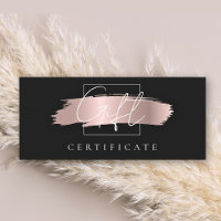 Chic Brush Stroke Rose Gold Black certificat cadea