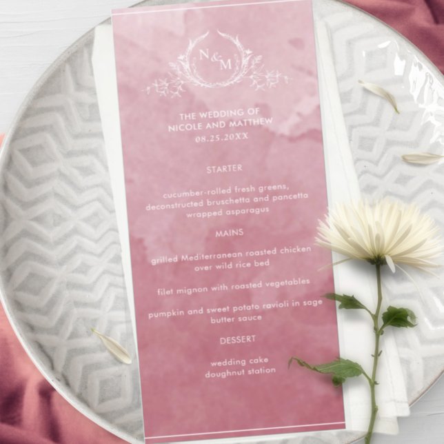 Chic Burgundy Aquarelle, Monogram Menu Mariage (Créateur téléchargé)