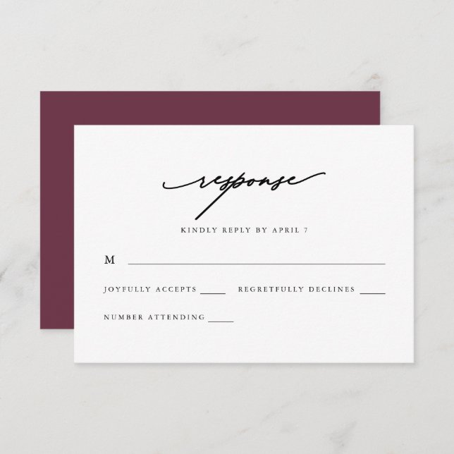 Chic Burgundy Calligraphie Mariage Rsvp Réponse (Devant / Derrière)