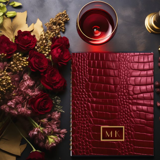 Chic Burgundy Red Faux Crocodile Business (Elegant Faux Crocodile Burgundy Red Planner, Hard Cover is Matte, Soft Color is Shiny as pictured 
)