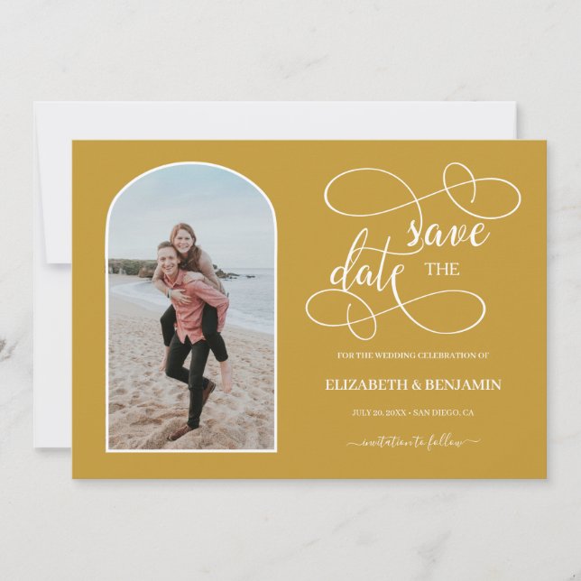 Chic Cadre Arched Or Photo Save the Date (Devant)