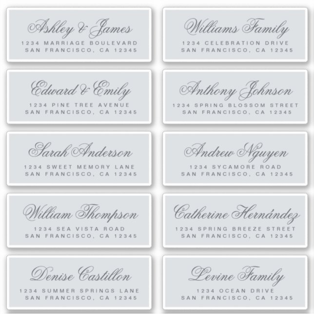 Chic Calligraphie Bleu Mariage Étiquettes de adres (Devant)