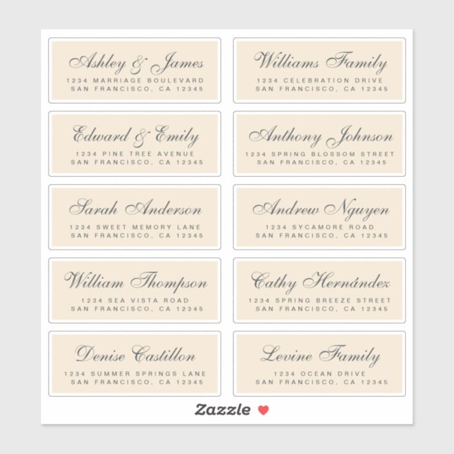 Chic Calligraphie Mariage Étiquettes de adresse in (Feuille)